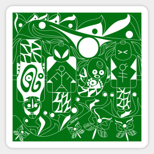 green alien mask in mayan pattern ecopop Sticker